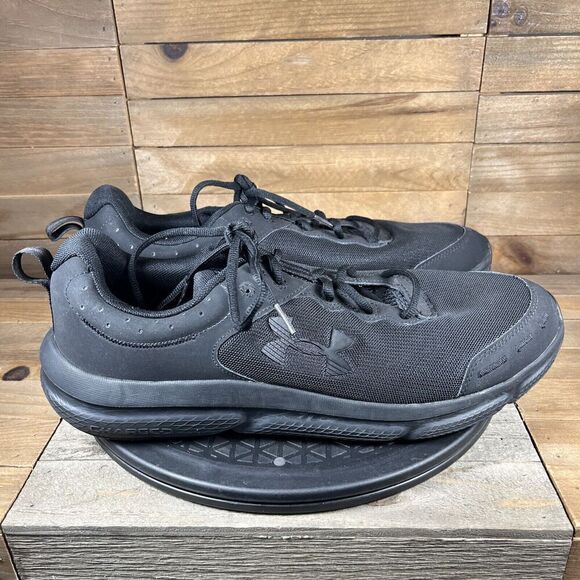 Under Armour Mens Sz 13 Charged Assert 9 Black Lace Up Running Shoes Sneaker - Picture 1 of 10